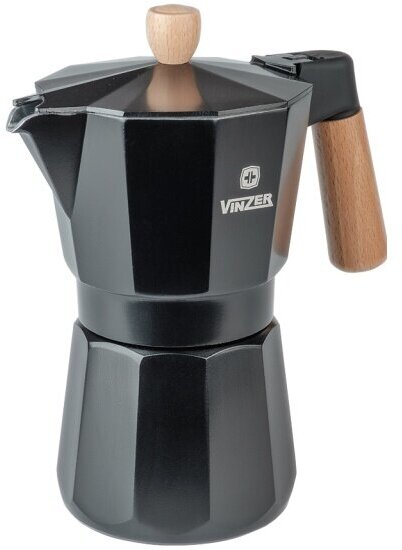 Кофеварка алюминиевая гейзерная Vinzer Latte Nero 89382, 300мл, черный, 6 чашек