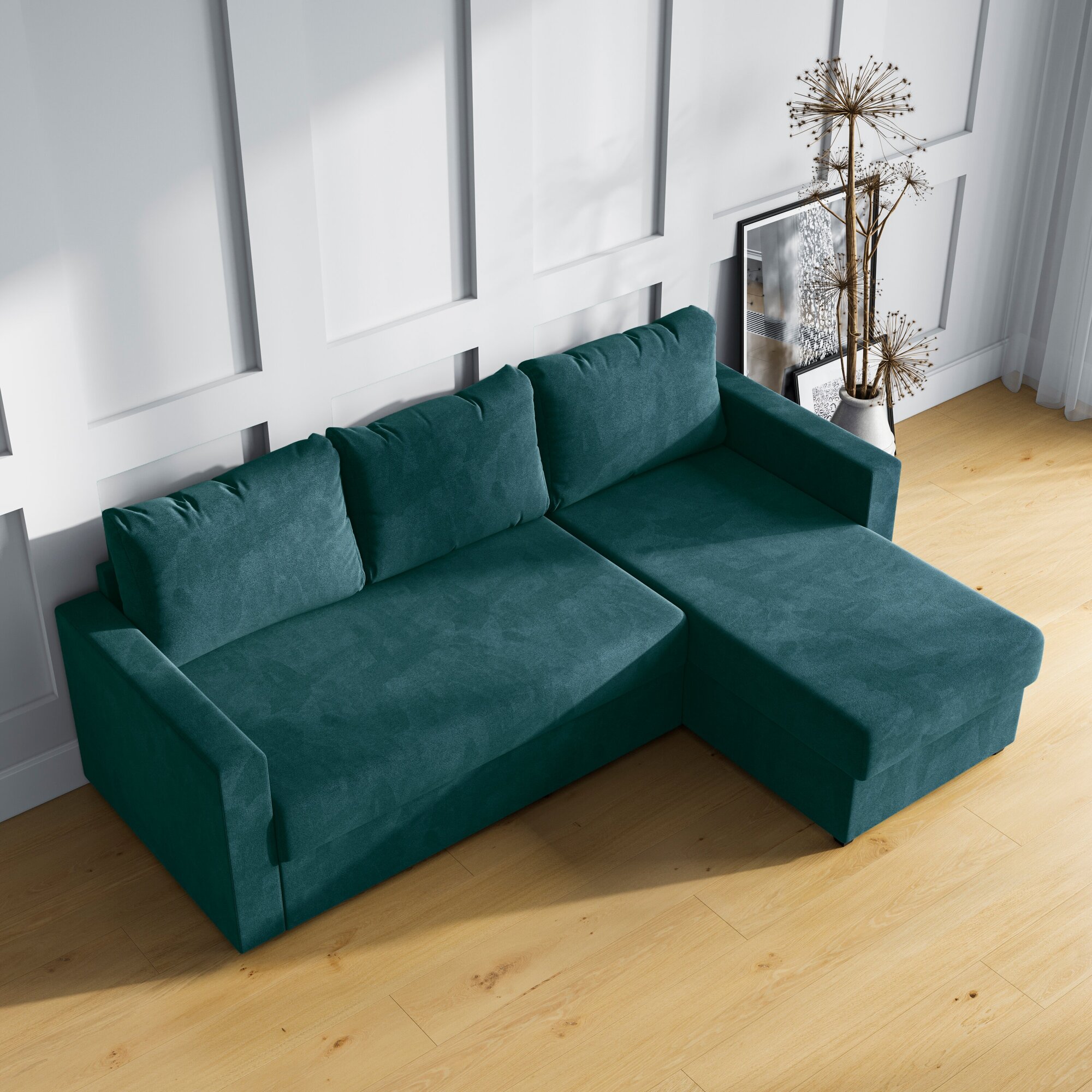 Угловой диван-кровать, HYPNOZ Denver, механизм Дельфин, Зелёный, 221х153х85 см - фотография № 11