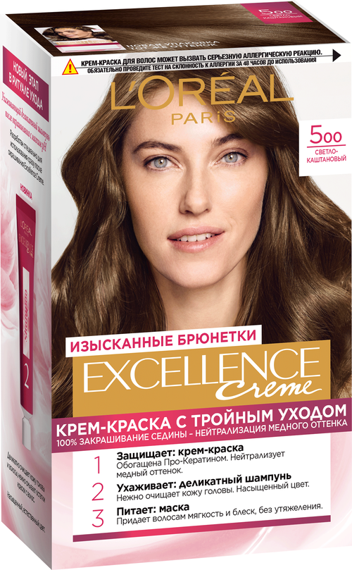 LOreal Paris Excellence стойкая крем-краска для волос, 5.00 светло-каштановый