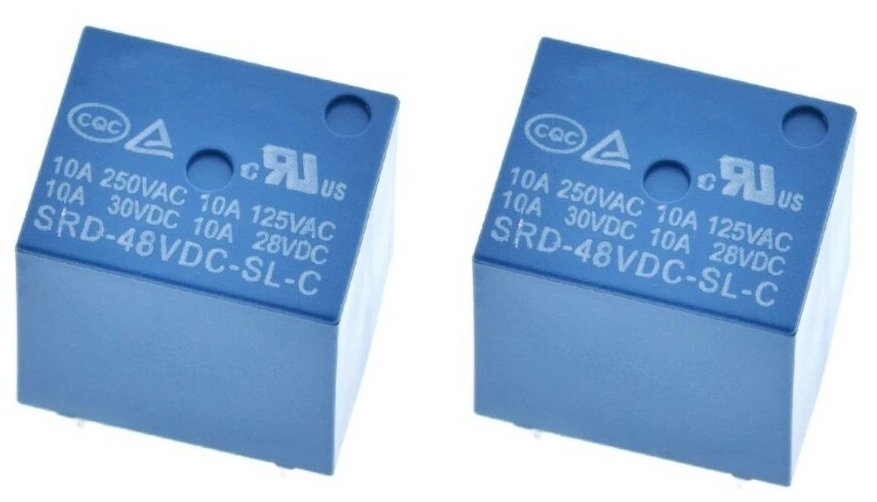 Реле SRD-48VDC-SL-C 48В 10А (5 контактов 1 группа переключающее) в комплекте 2 штуки! (Н)