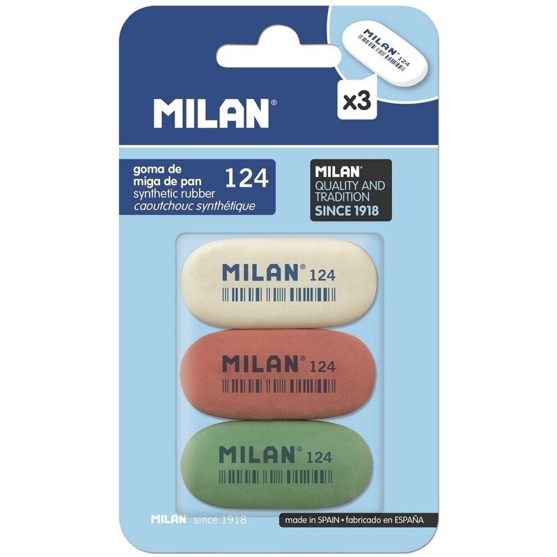 Ластик Milan каучук, 3 штуки в блистере (BMM9203)