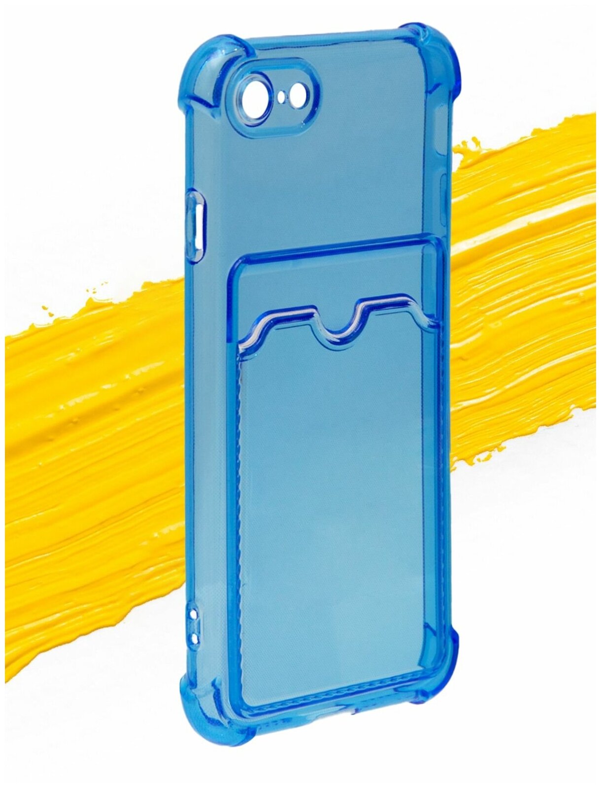 Чехол для карты на Apple iPhone 7 & iPhone 8 & iPhone SE 2020 / айфон с карманом прозрачный синий