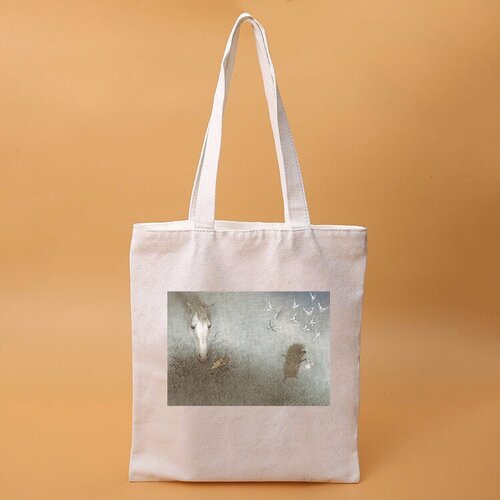 фото Сумка повседневная, текстиль, белый, бежевый огненная птица