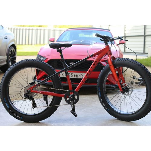 Велосипед Фэтбайк на спицах Richiesto ТТ118 8s 26 Алюминиевая рама Гидравлический тормоз Взрослыйподростковый Спортивный красный с черным 3313200₽