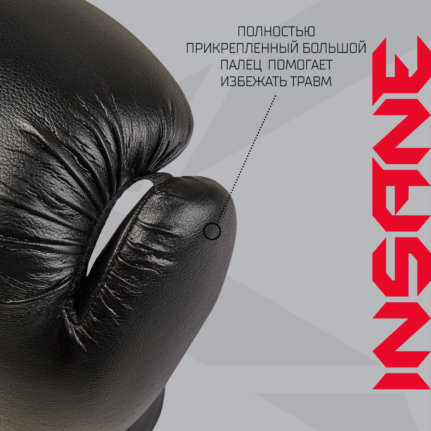 Перчатки боксерские INSANE MARS IN22-BG100, ПУ, черный, 12 oz