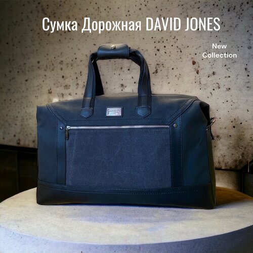 фото Сумка дорожная черная текстиль david jons, экокожа, 34 л, 18х30х54 см, ручная кладь, водонепроницаемая, черный дом чемоданов