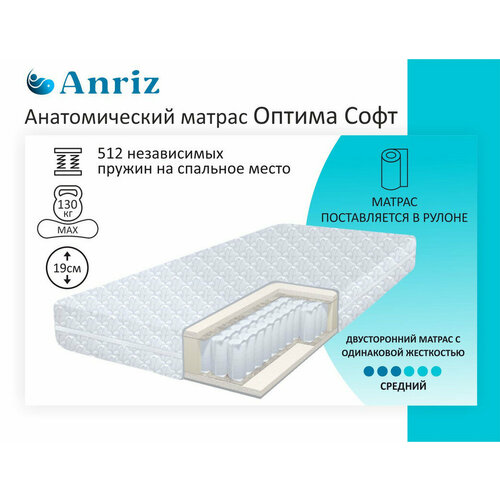 Анатомический матрас Anriz, независимые пружины Оптима Софт 120-195