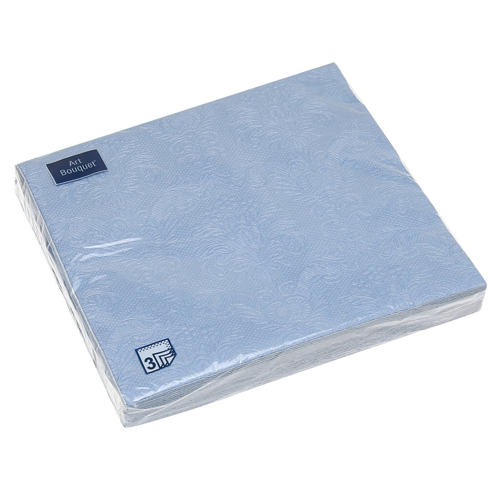 Салфетки ART BOUQUET "Барокко", голубые с перламутром, бумажные, 33х33 см, трехслойные, 100% целлюлоза, 16 шт