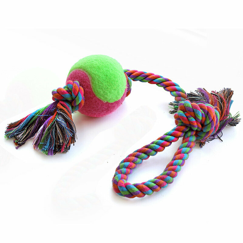 Игрушка для собак Triol верёвка цветная с мячом с двумя узлами 43см