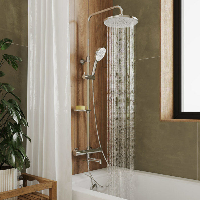 Смеситель Milardo Ideal Spa термостатический для ванны со стойкой и тропической лейкой глянцевый хром ILSSBTHM06
