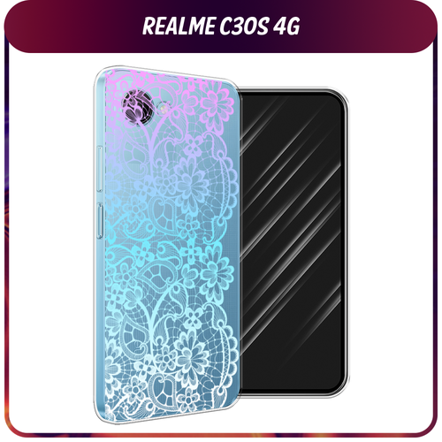 Силиконовый чехол на Realme C30S 4G / Реалми С30S 4G Радужный кружевной узор, прозрачный силиконовый чехол на realme c30s 4g реалми с30s 4g розовые разводы рисунок