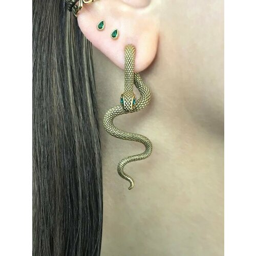 фото Серьги-трансформеры starfallshop, славянский оберег, фианит, искусственный камень, размер 53 мм, золотой/зеленый
