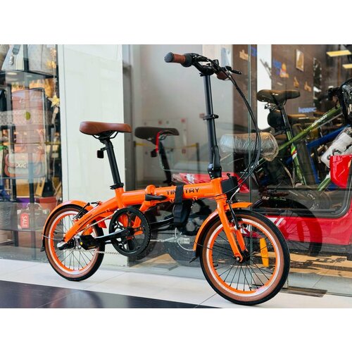 Велосипед складной скоростной TimeTry ТТ244 3s 16' дюймов / взрослый, мужской и женский для прогулки / скоростной, спортивный велик оранжевый