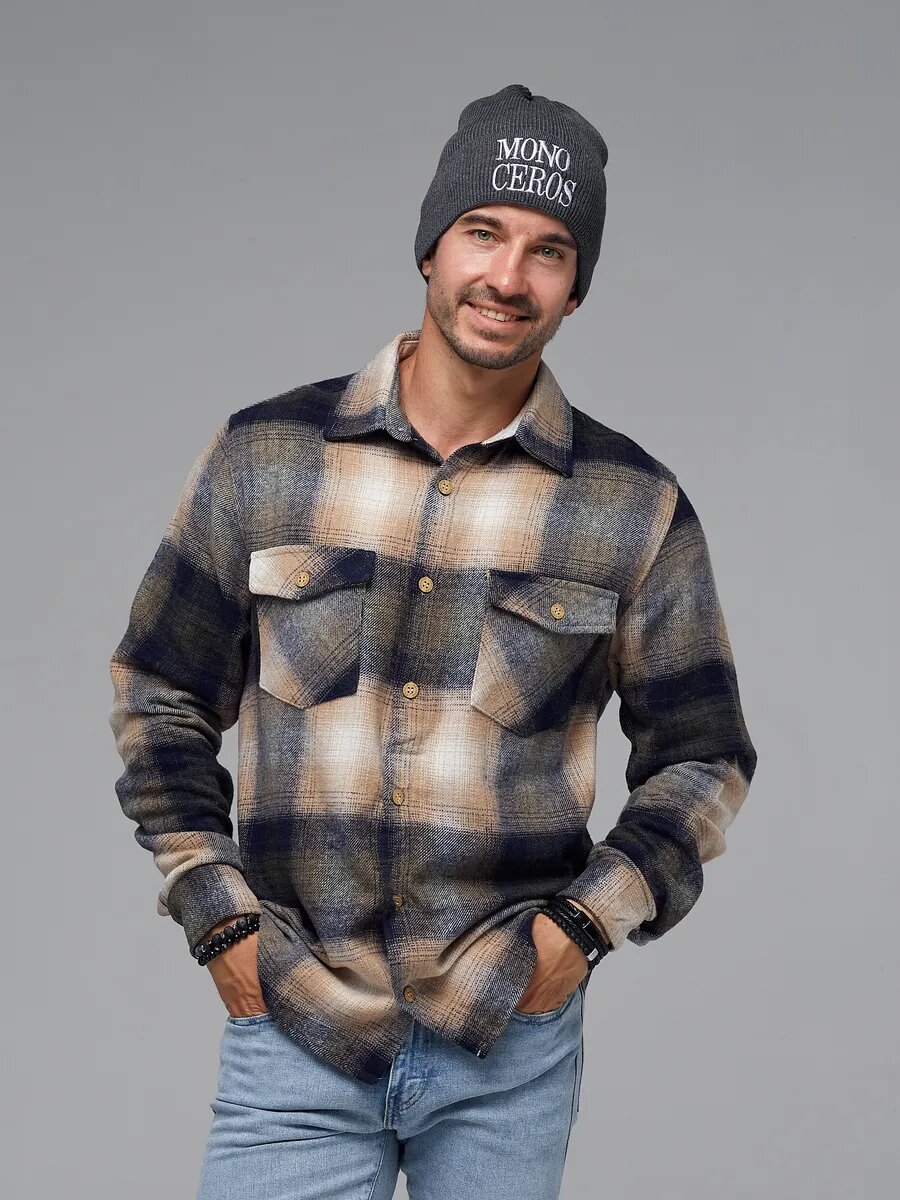 Рубашка HEISEDE базовая, размер 58, коричневый/синий