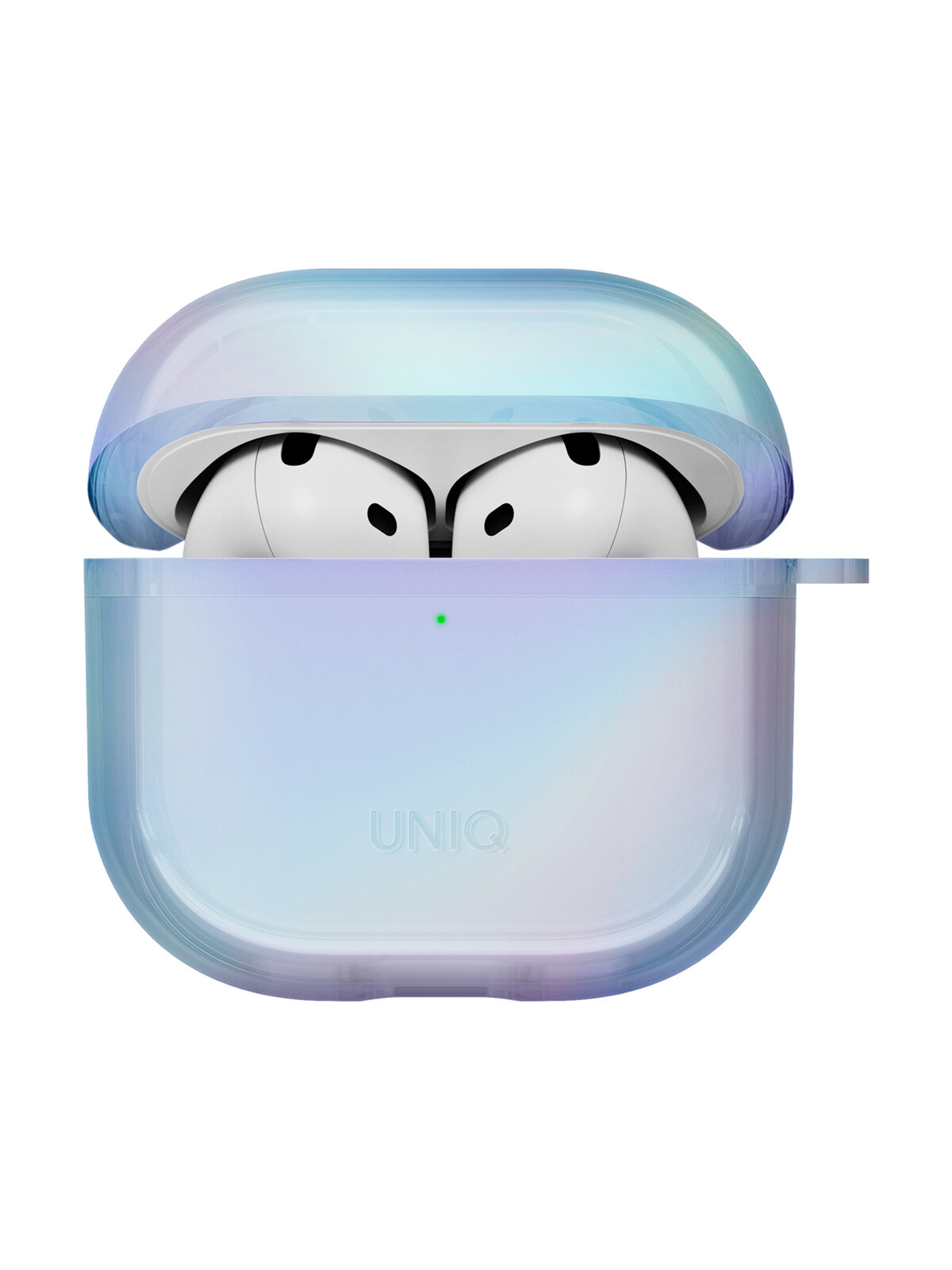 Чехол Uniq для наушников Airpods 4 с голографическим принтом и карабином, голубой