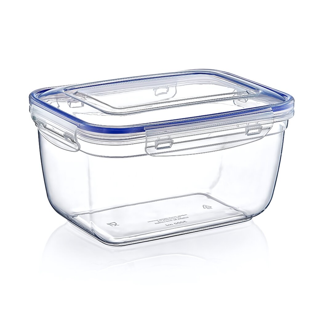 Контейнер пластиковый 3л прозрачный с герметичной крышкой прямоугольный для СВЧ