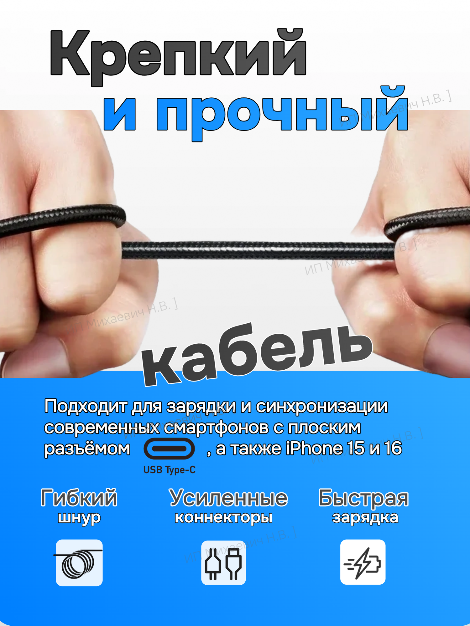 Плетеный кабель Type-C - Type-C для быстрой зарядки 240W Usams — фото 1