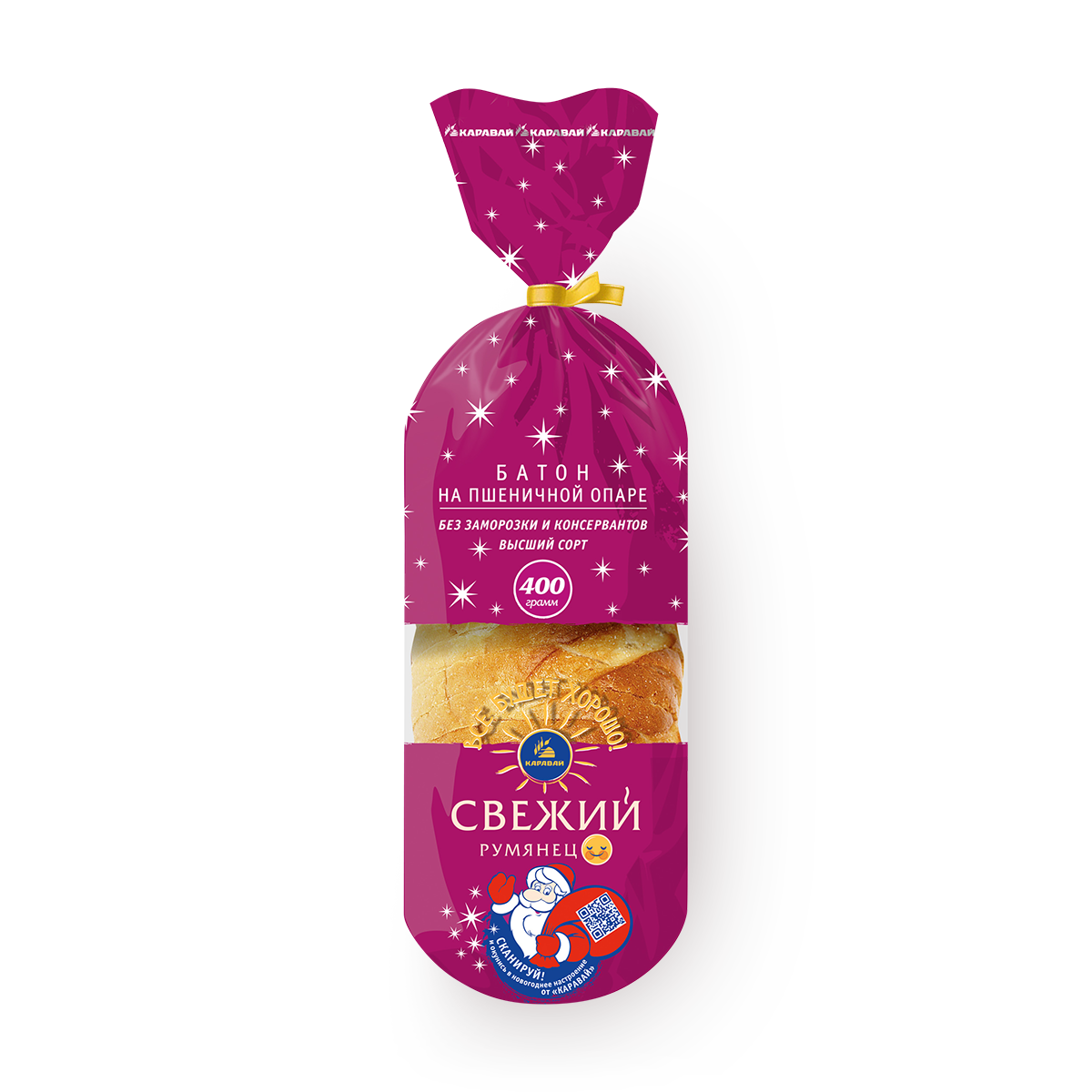 Батон Каравай "Свежий румянец", в нарезке, пшеничный, 400 грамм