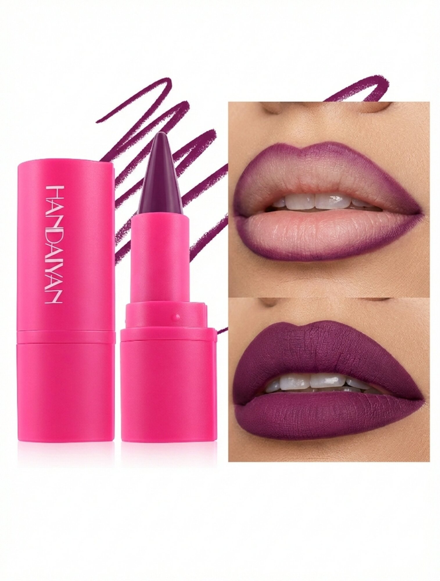 Помада-карандаш HANDAYAN, для губ, фиолетовая, 2 в 1, карандаш и помада — фото 1