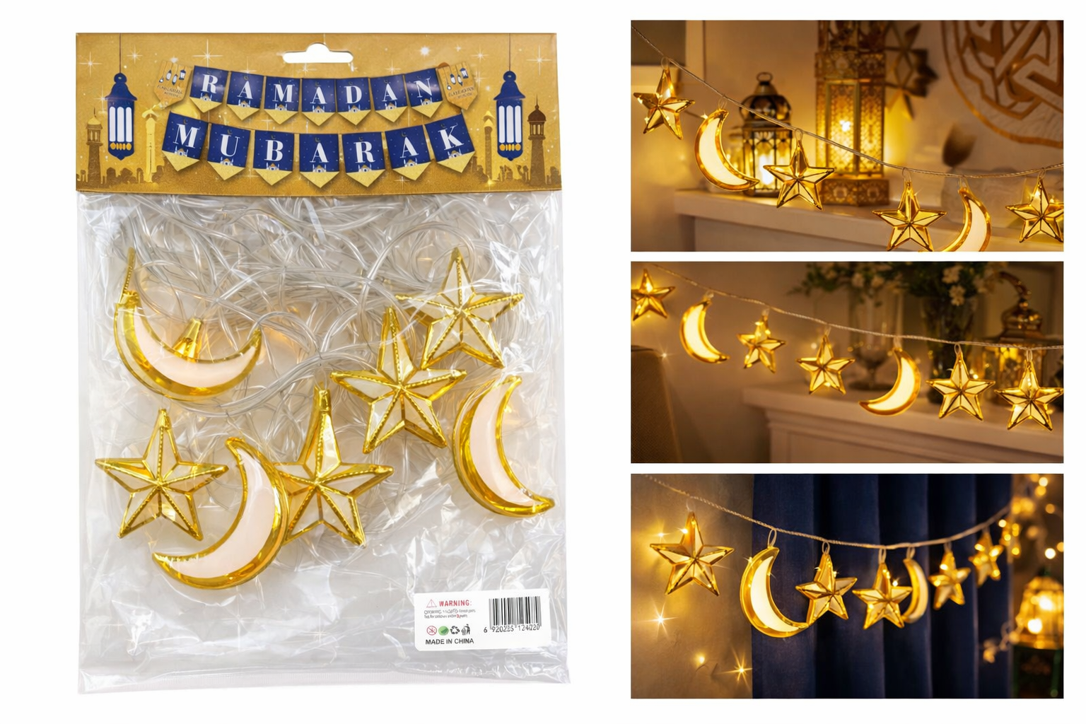 Гирлянда светодиодная на Рамадан, в форме Луны и звезды, праздничное украшение