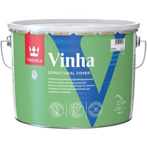 Tikkurila антисептик Vinha, 12 кг, 9 л, белый/база VVA тиккурила гарден аква эмаль акриловая п матов 0 9 л 1 6 тиккурила