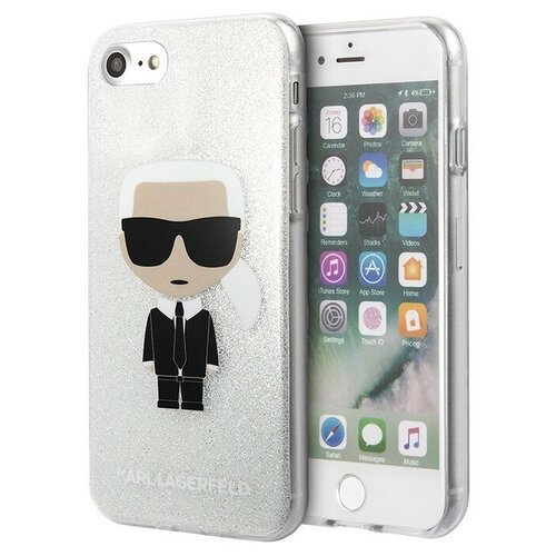 Чехол Karl Lagerfeld Karl Iconik Hard Glitter для iPhone 7/8/SE 2020, серебристый чехол karl lagerfeld k peek a boo hard для iphone 7 8 se 2020 прозрачный