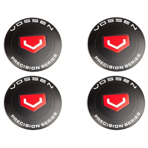 Комплект: алюминиевая эмблема на колпак диска Vossen черная матовая 56 мм 4 шт.
