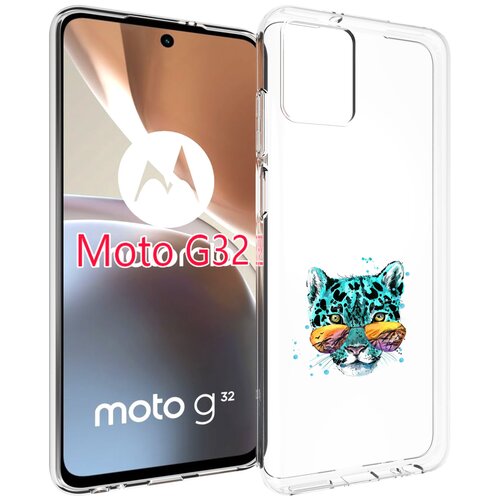 Чехол MyPads голубой лео для Motorola Moto G32 задняя-панель-накладка-бампер