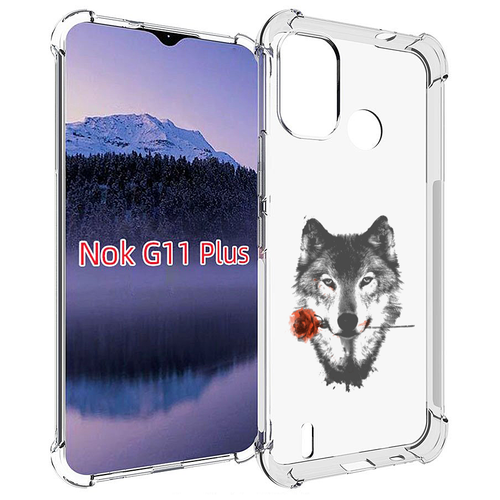 Чехол MyPads волк с розой для Nokia G11 Plus задняя-панель-накладка-бампер