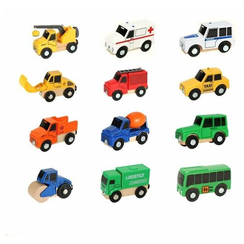 Набор машинок для детской деревянной железной дороги машины terides набор грузовик и пожарная машина
