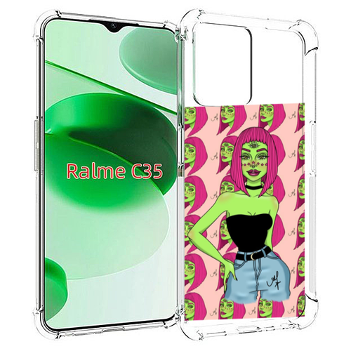 Чехол MyPads зеленая-девушка-с-глазом женский для Realme C35 / Narzo 50A Prime задняя-панель-накладка-бампер