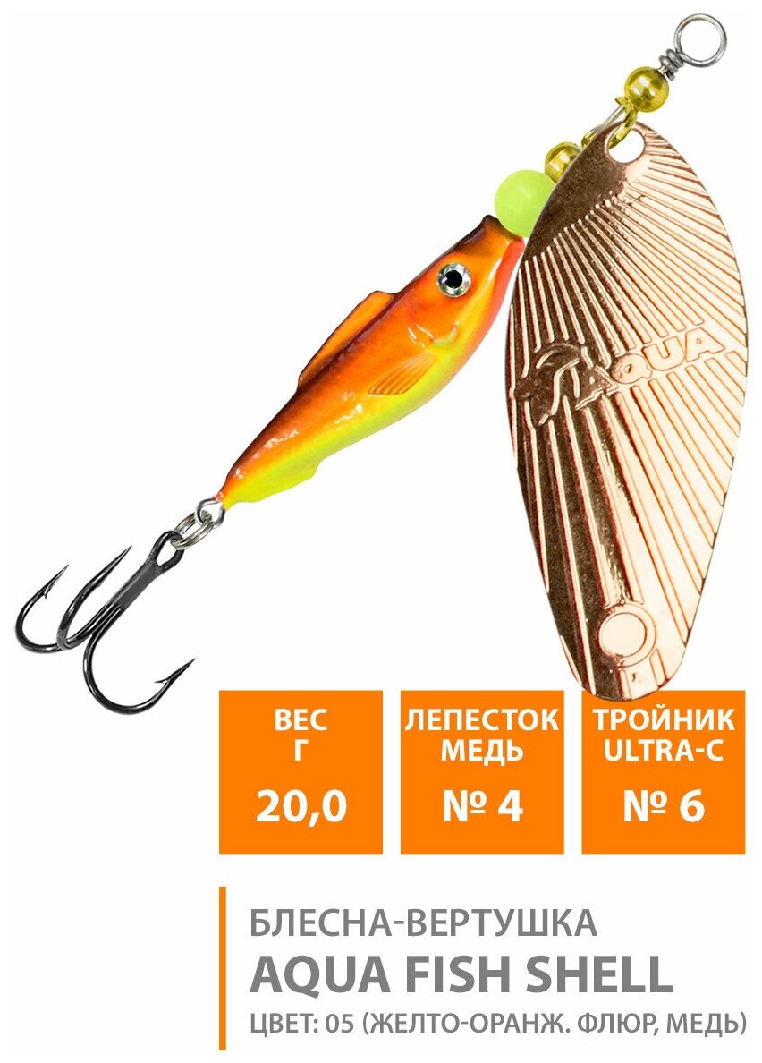 Блесна вертушка для рыбалки AQUA Fish Shell-4 20g цвет 05