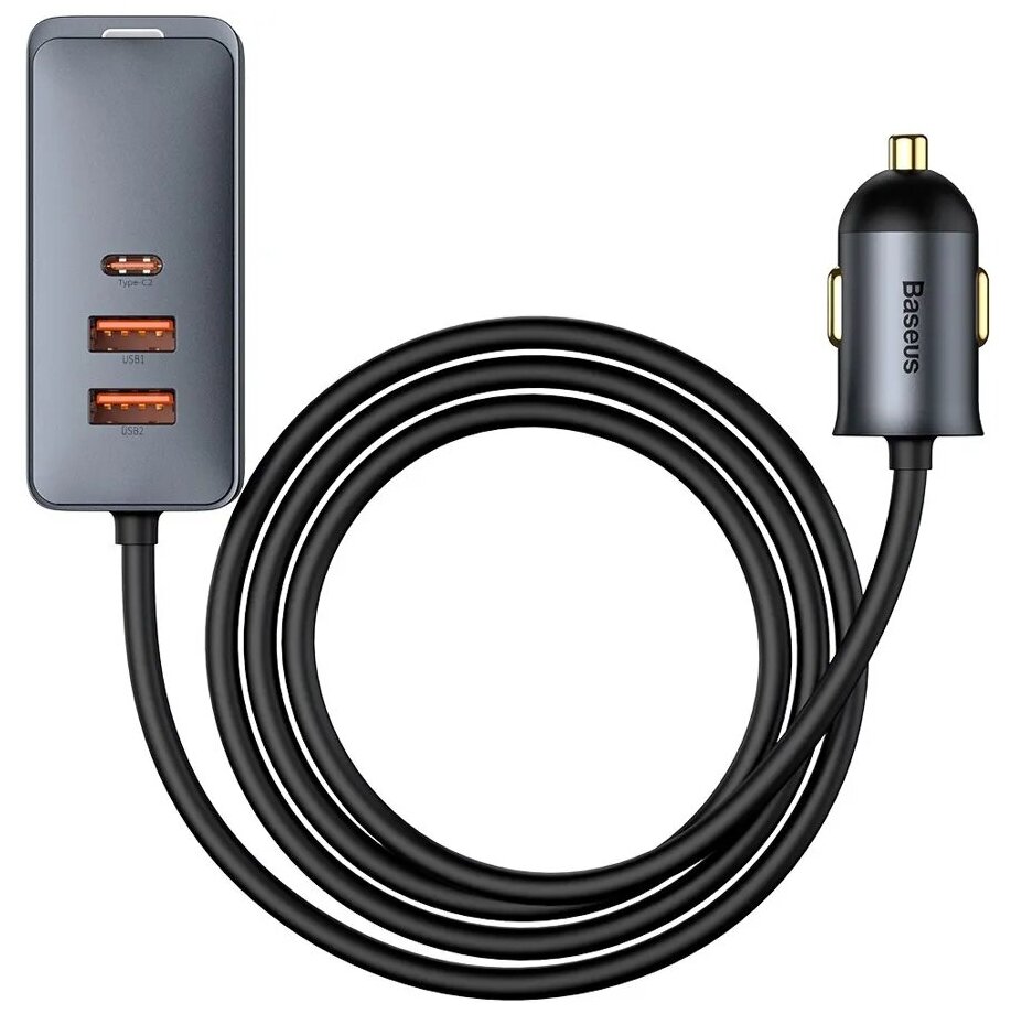 Автомобильное зарядное устройство Baseus Share Together PPS multi-port Fast charging car charger with extension cord 120W 3U+1C Gray