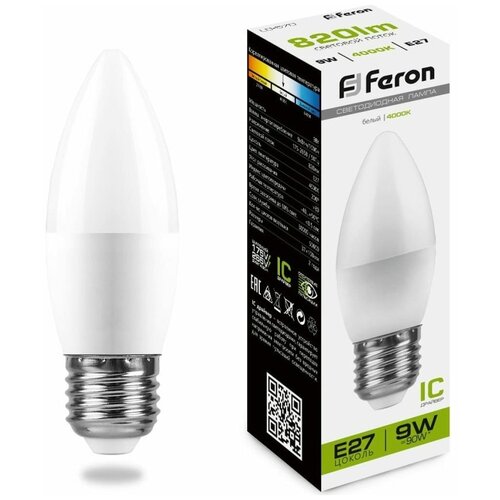 Feron (10 шт.) Лампа светодиодная Feron E27 9W 4000K Свеча Матовая LB-570 25937