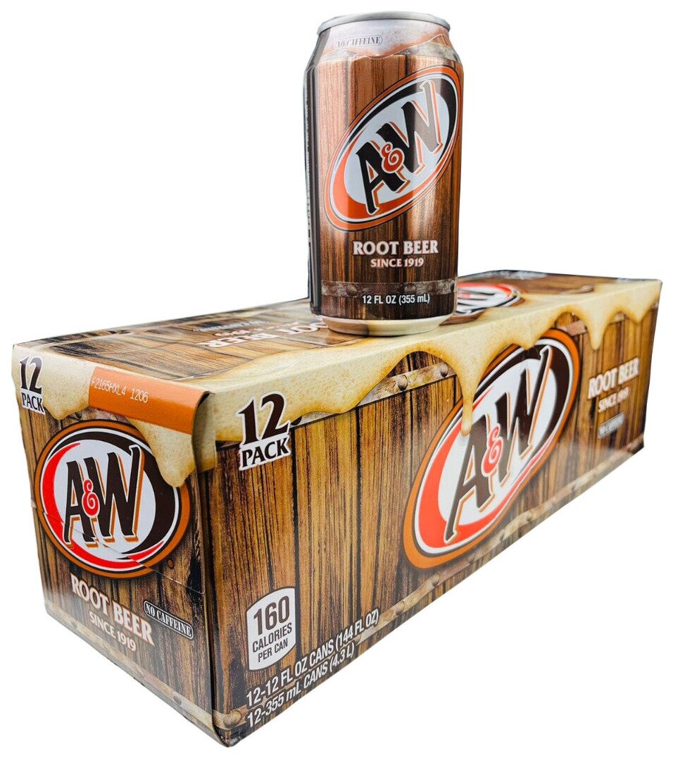 Газированный напиток A&W Root Beer (безалкогольное корневое пиво) (США), 355 мл (12 шт) - фотография № 1