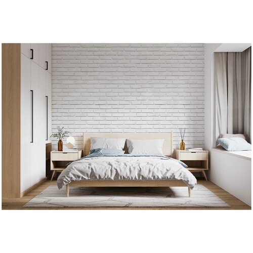 Фотообои на стену флизелиновые MOBI DECOR Белая кирпичная стена с рисунком кирпич в гостиную и кухню 270x250 см.