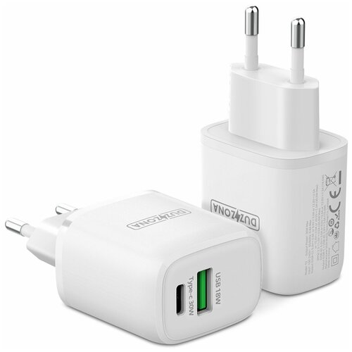 Сетевое зарядное устройство PD 30W 1A1C, DUZZONA, T2 series, белый