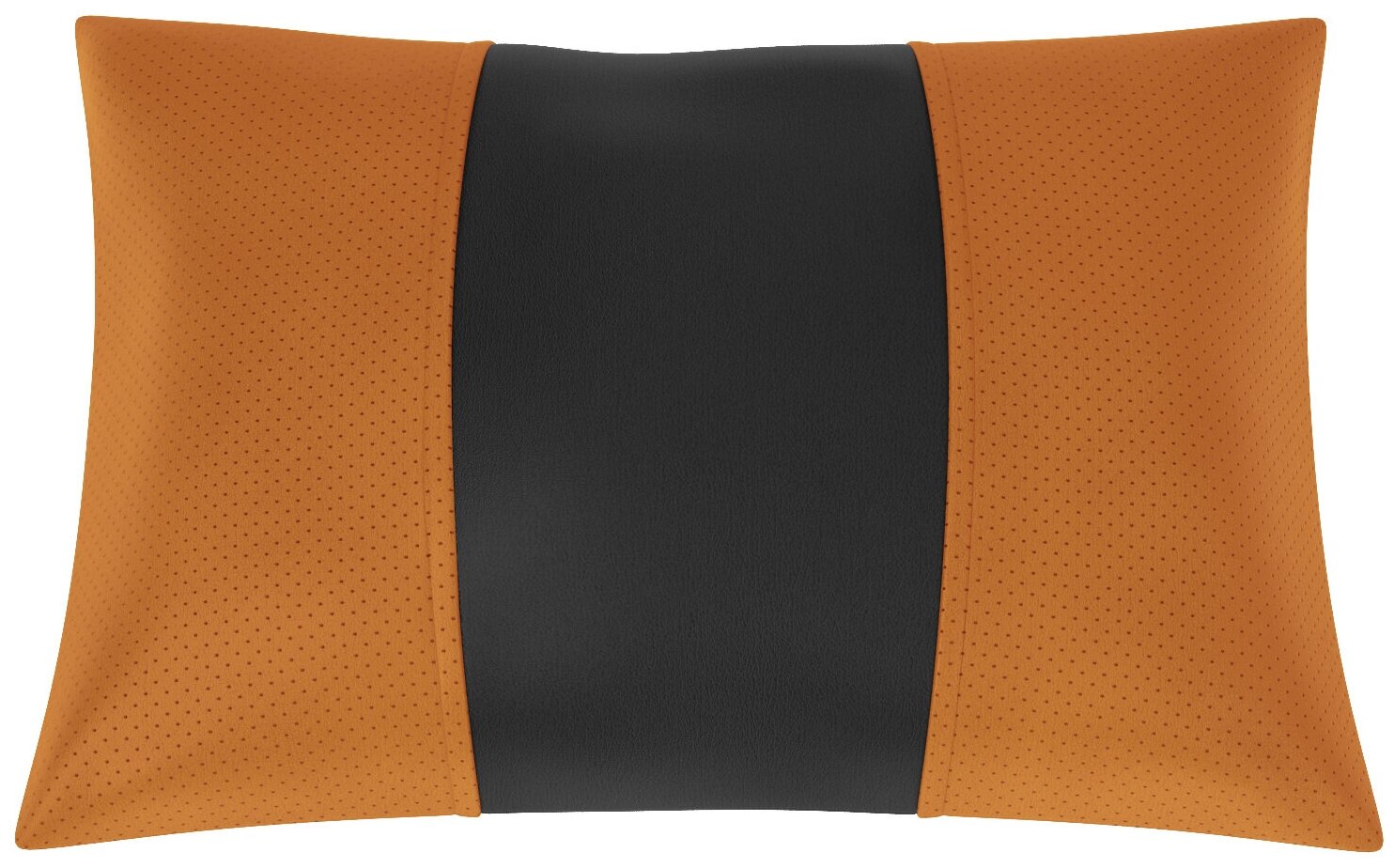 Автомобильная подушка для Opel Vectra B (Опель Вектра B). Экокожа. Середина: чёрная гладкая экокожа. Боковины: оранжевая экокожа с перфорацией. 1 шт.