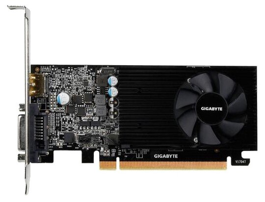 Видеокарта GigaByte GeForce GT 1030 1227Mhz PCI-E 3.0 2048Mb 6008Mhz 64 bit DVI 2xHDMI HDCP Low Profile GV-N1030D5-2GL