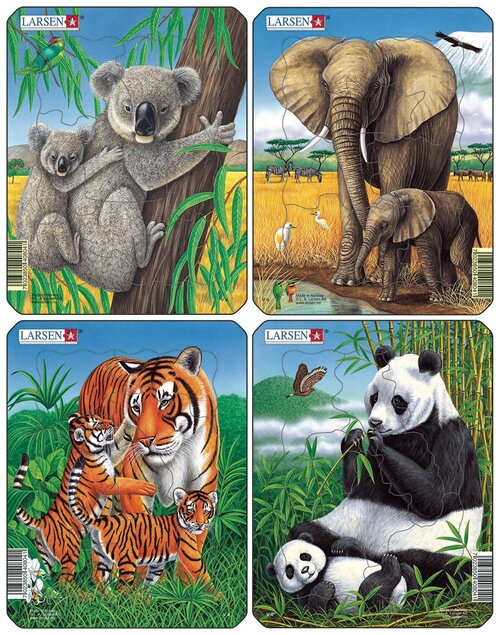 Пазл Коала, слон, тигр, панда, 8 деталей Larsen