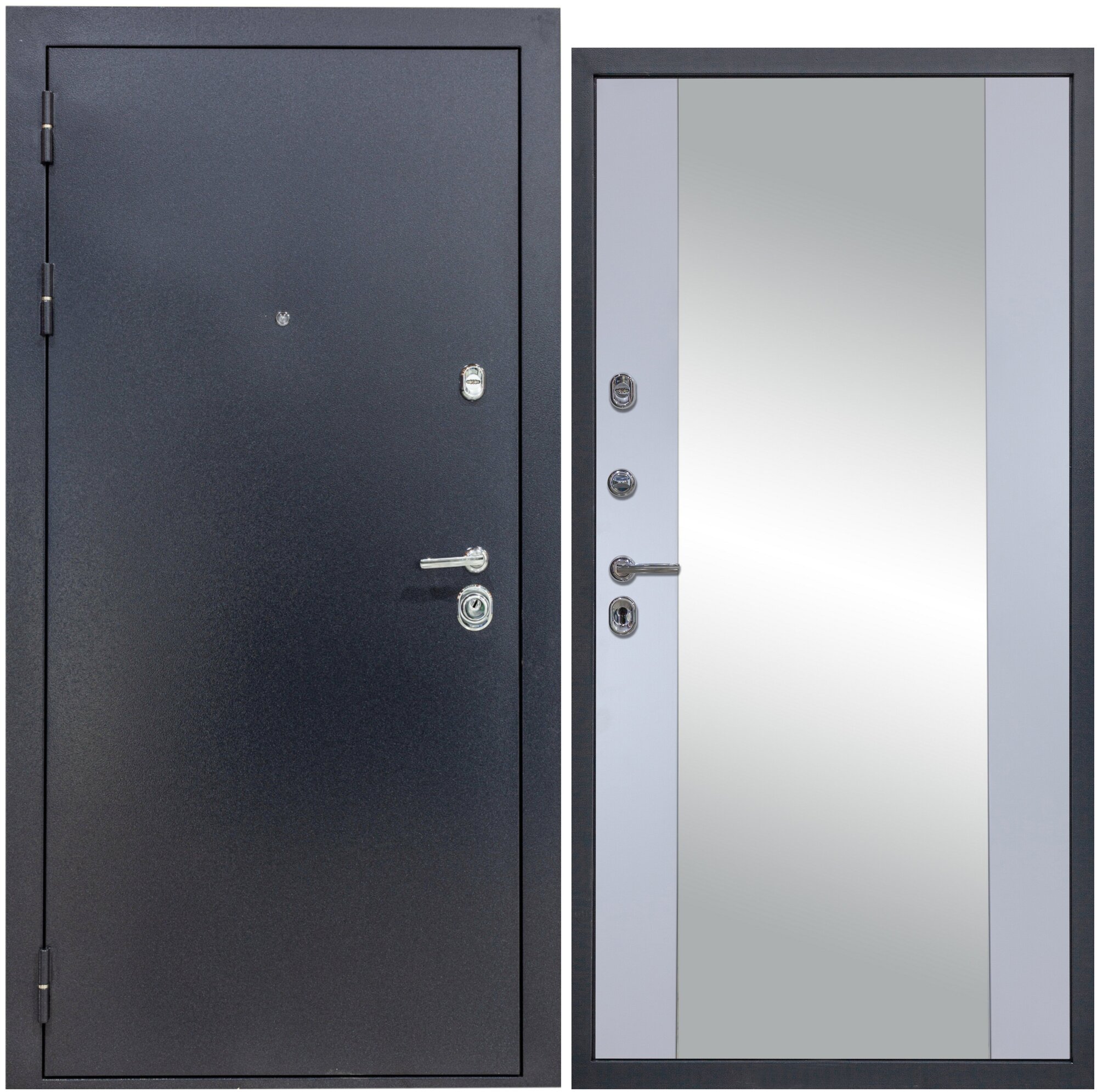 Дверь входная металлическая DIVA 40 Зеркало 2050x860 Левая Титан - Д15 Силк Маус, тепло-шумоизоляция, антикоррозийная защита для квартиры и дома