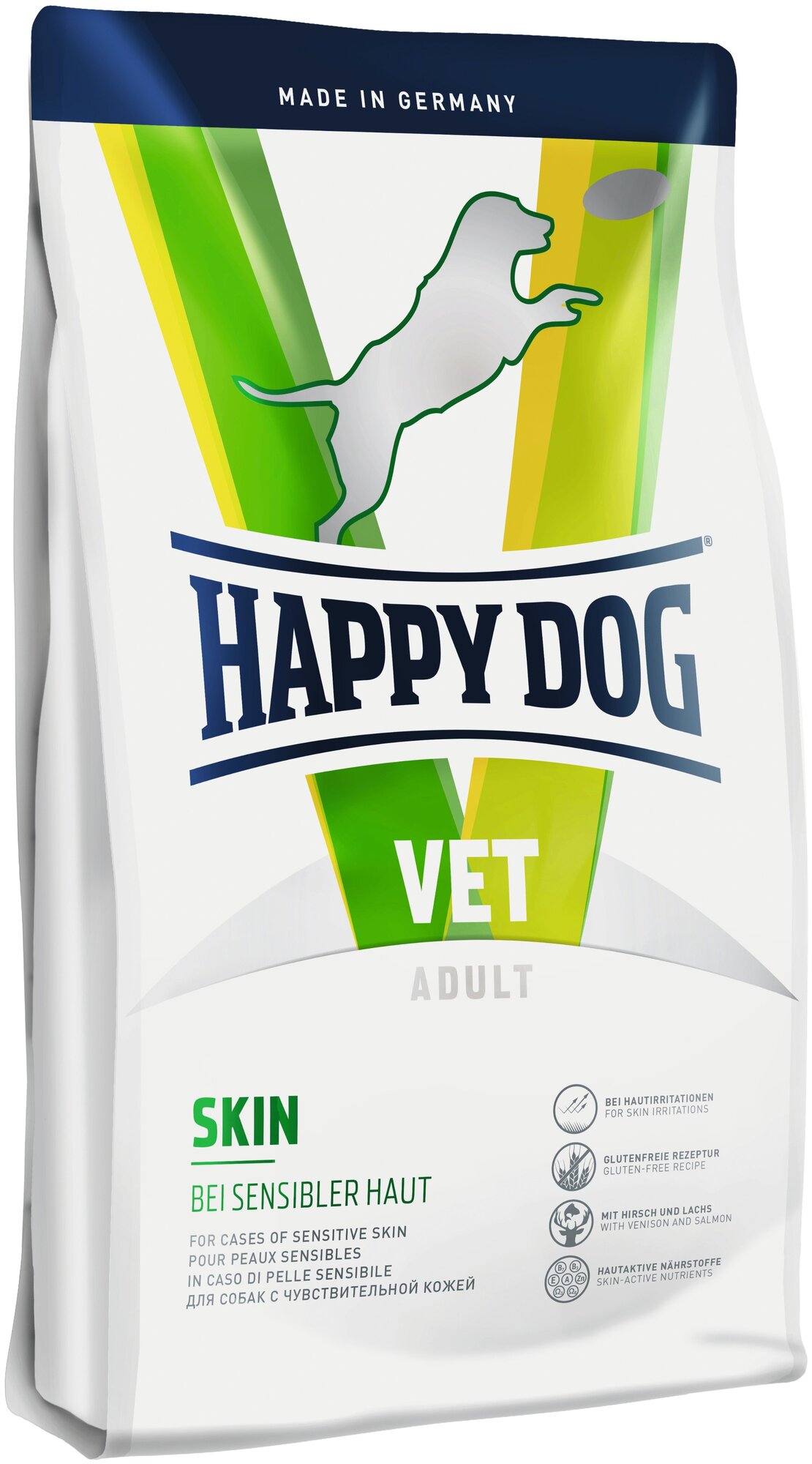 Сухой корм HAPPY DOG Vet Skin Protect Диета 1кг для любых собак. При раздражениях на коже и дерматозе.
