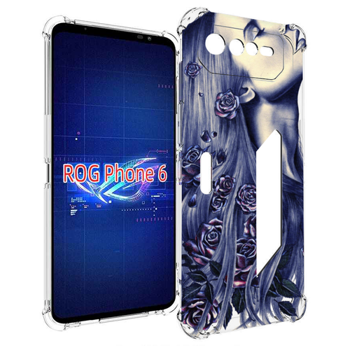 Чехол MyPads Девушка с розами женский для Asus ROG Phone 6 задняя-панель-накладка-бампер