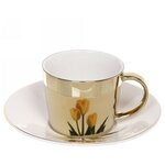Чайная пара (зеркальная кружка 230мл+блюдце) анаморфный дизайн «Тюльпаны желтые» - изображение