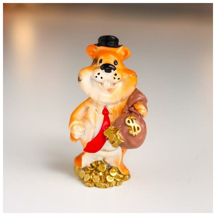 Сувенир полистоун "Важный тигр, в шляпе, с золотом" микс 5,8х3х3,5 см - фотография № 2