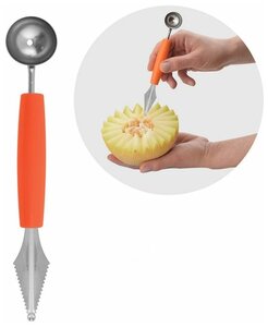 Фото Нож для карвинга / Нож для фигурной нарезки овощей и фруктов, цвет оранжевый / Нож для карвинга + ложка-нуазетка