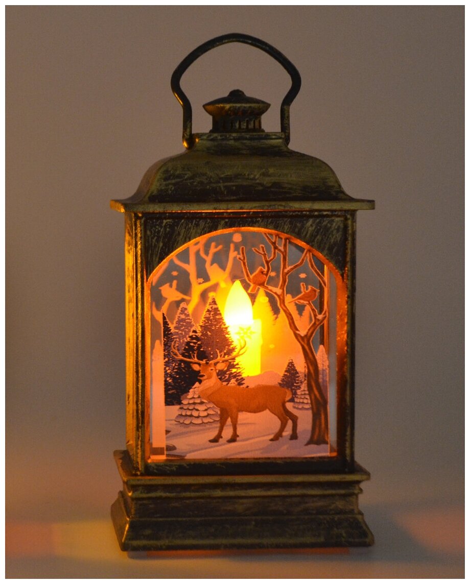 Елочное украшение светильник новогодний фонарь с подсветкой "В зимнем лесу" 12см