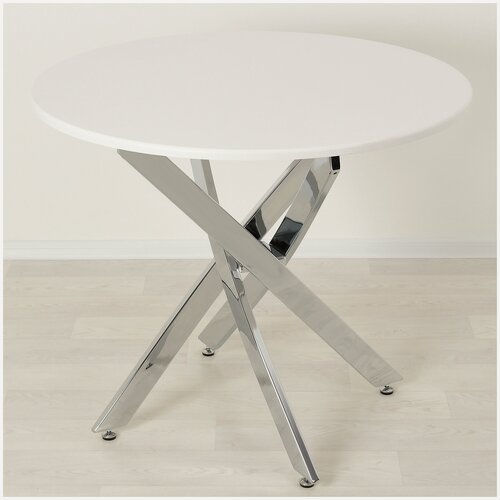 Изображение товара Круглый обеденный стол Рим 18 МДФ белый/хром D90