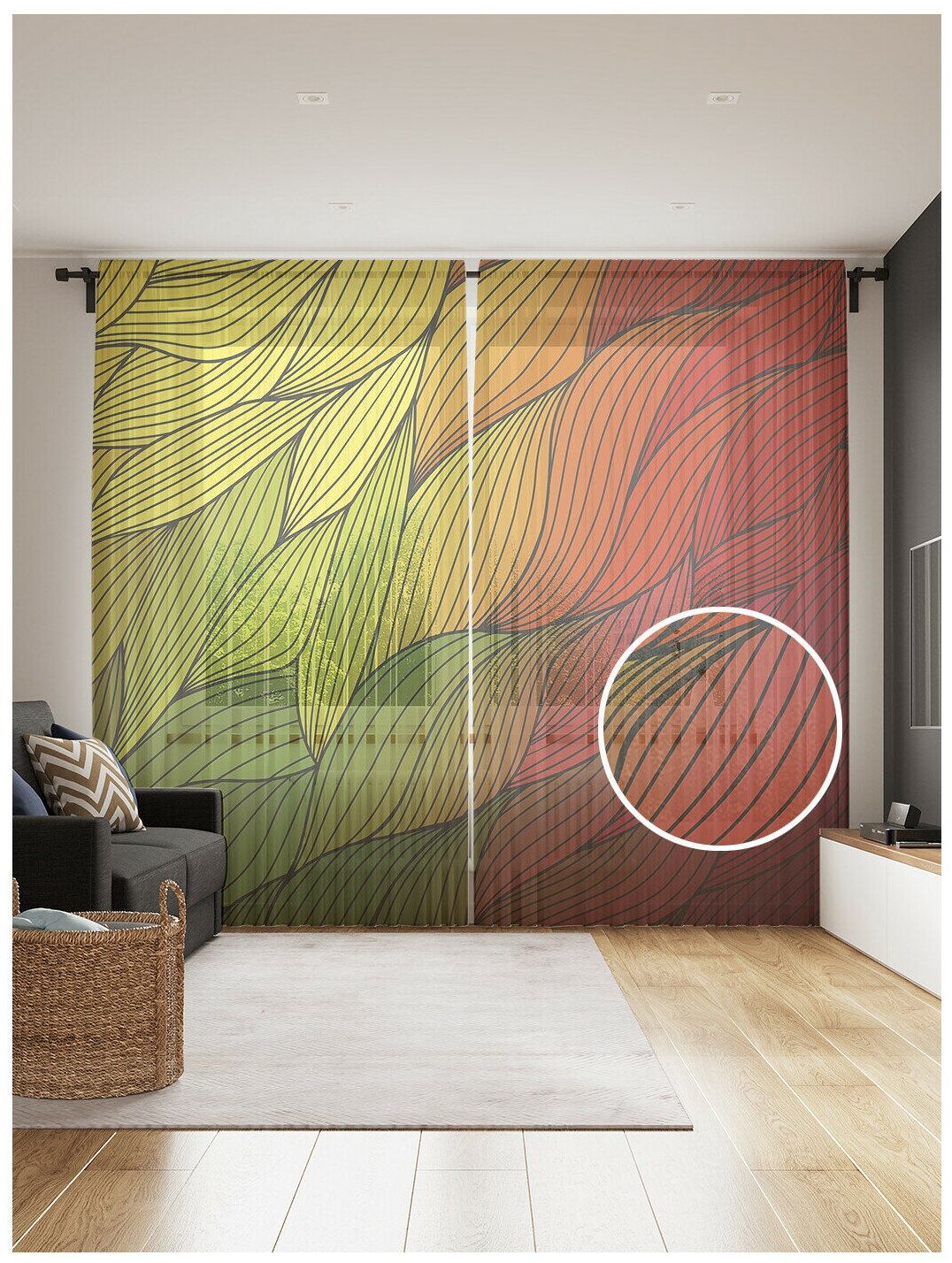 Тюль для кухни и спальни JoyArty "Лесное море", 2 полотна со шторной лентой шириной по 145 см, высота 265 см.