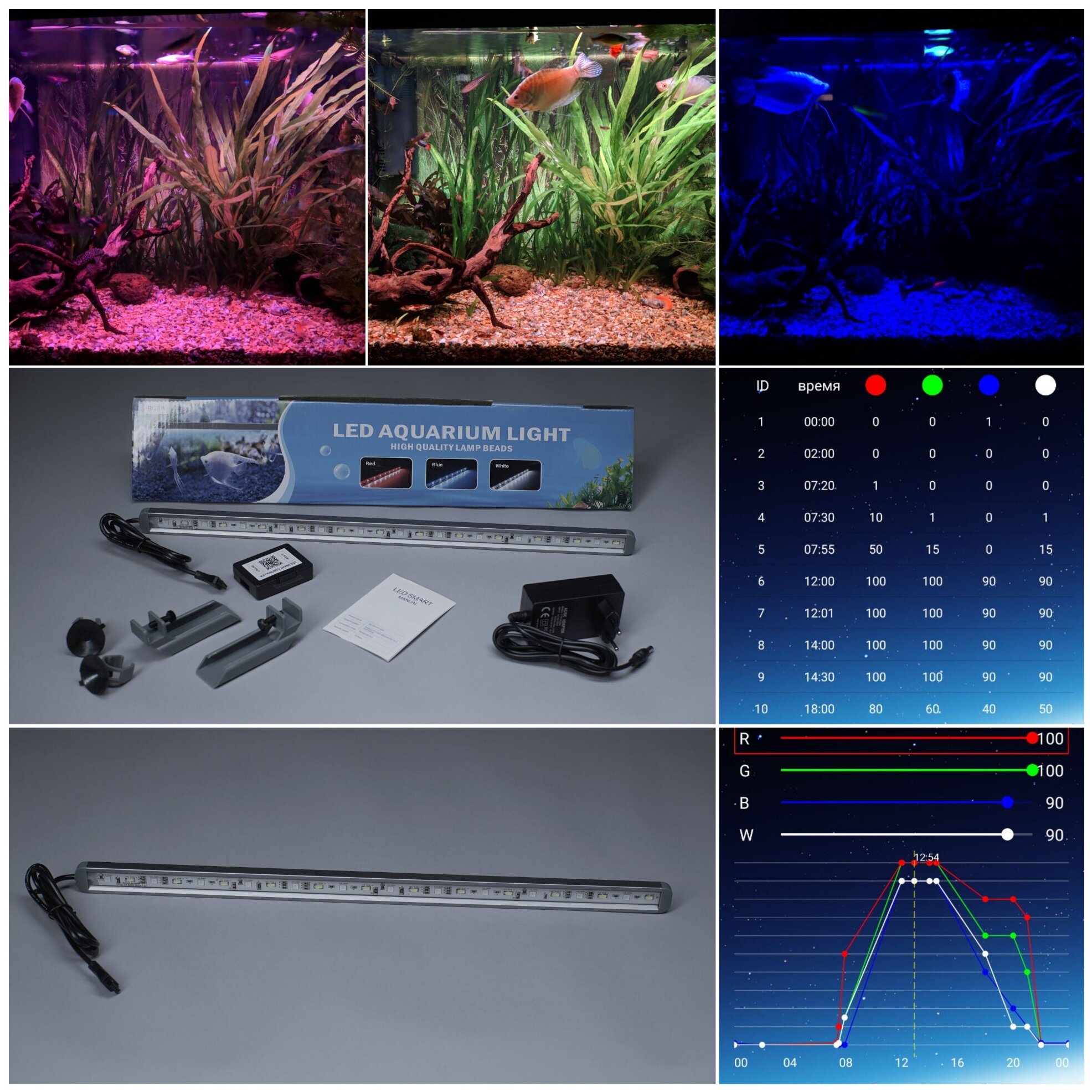Программируемый светильник для аквариума (с возможностью управления "рассвет-закат"), 68см, RGBW, 18W - фотография № 1